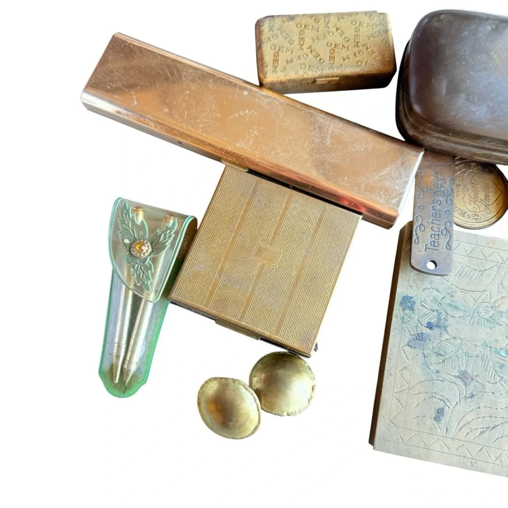 Vintage Brass Metal Cases & Accessories Lot MCM Estate